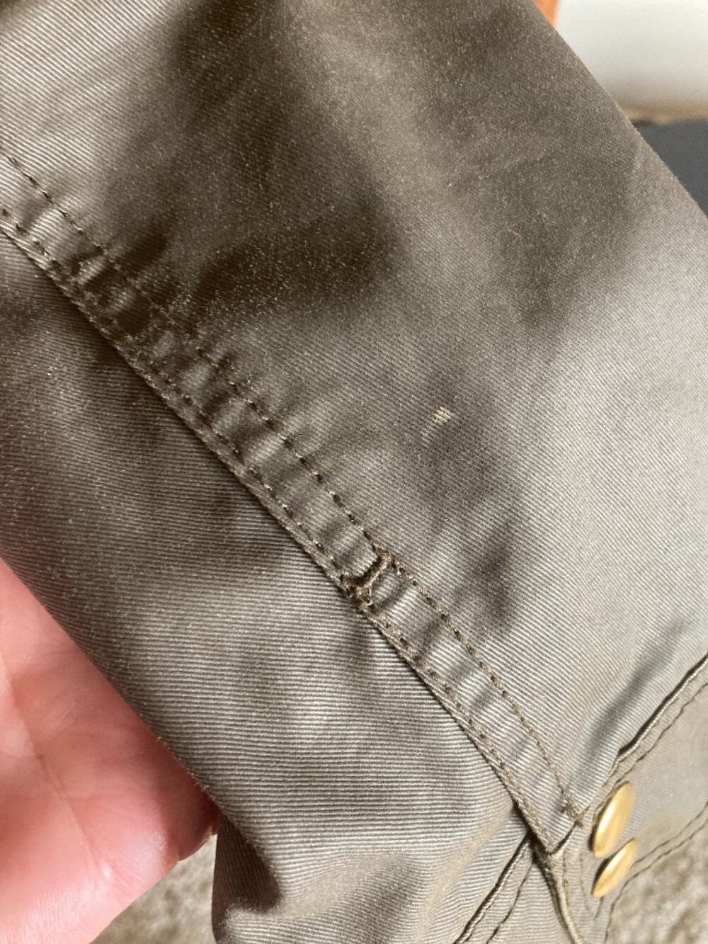 J Crew Field Jacket, XL, olive w/gold snaps & hidden zipper, good used condition - Picture 15 of 16